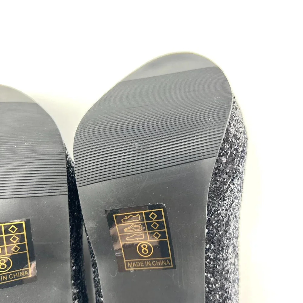 Ellie Size 8 8M Black‎ Glitter Platform Mary Jane Stiletto Heels Pumps Shoes